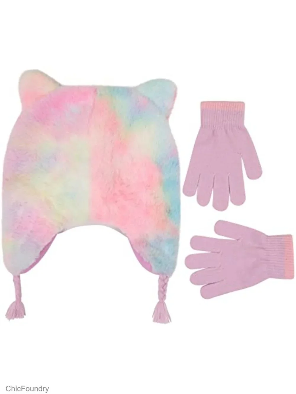 Toddler Winter Hat & Gloves Set Acrylic Knit Micro-Fleece Lining